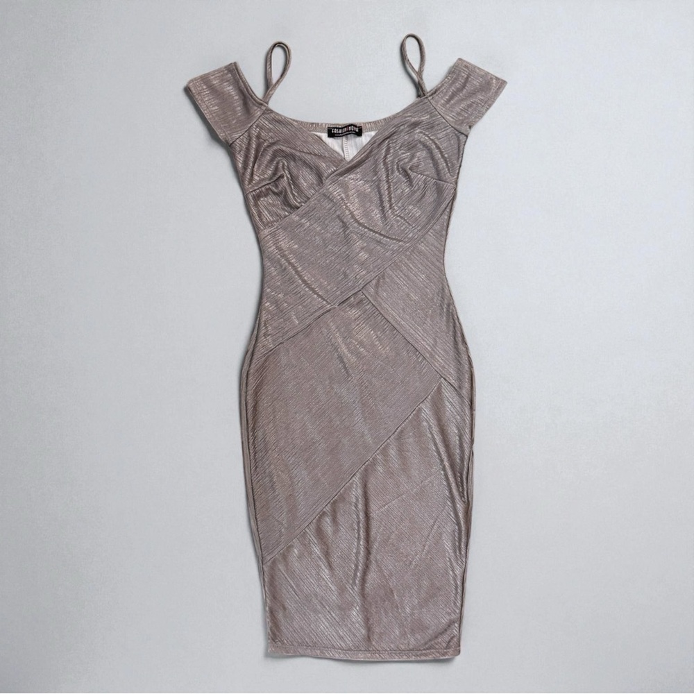 Fashion Nova Tell Me Twice Metallic Mini Dress Silver Bodycon Women’s Small NWT
